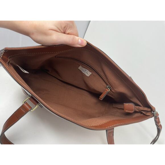 St. John's Bay Westbrooke Brown Top Zip Faux Leather‎ Satchel Tote Bag - Picture 7 of 8